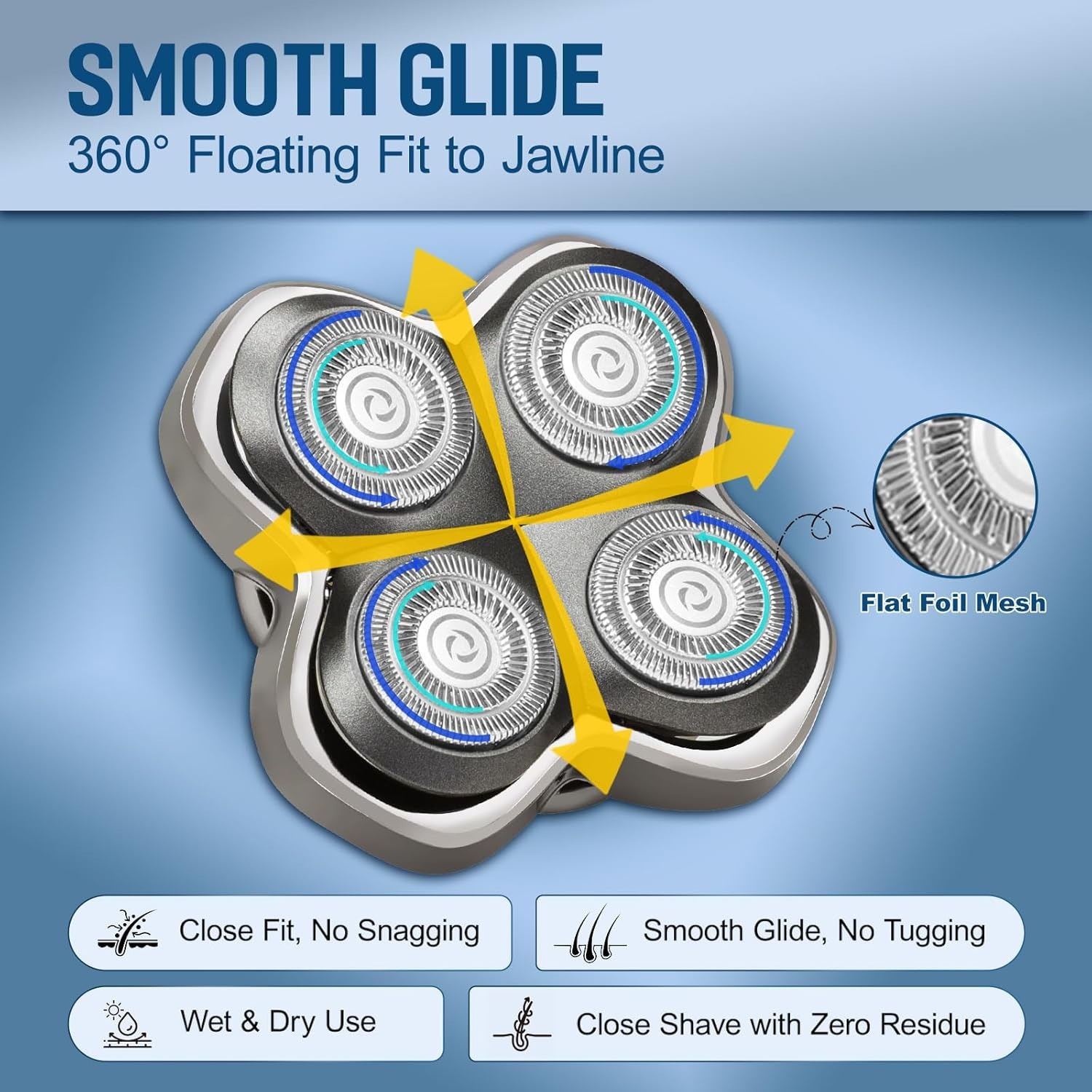 Electric Shaver Rotary - Replacement Shaver Blades, 4 Floating Cutter