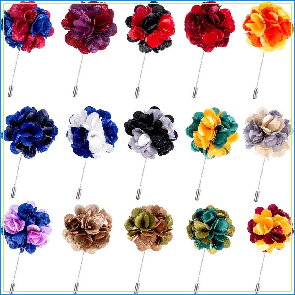 Mens Grooming Box - 15pcs Handmade Satin Boutonniere Pins for