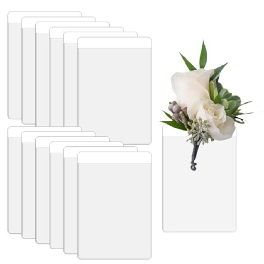 Mens Grooming Kit For Wedding - 12 Pcs Pocket Boutonniere Plastic Sleeve,