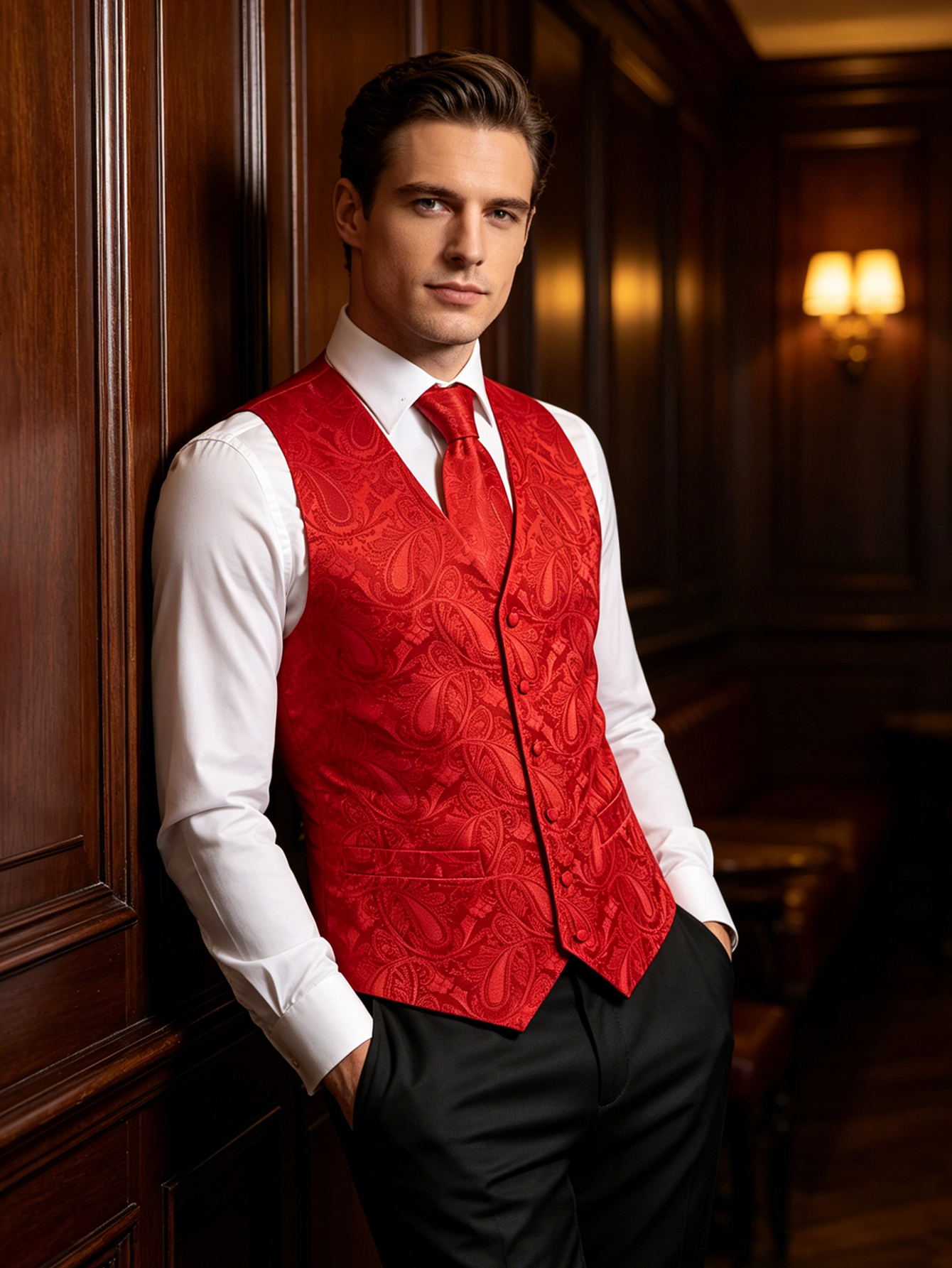 Bright Red Paisley Jacquard Wa - Mens Grooming Kit For Wedding review and price
